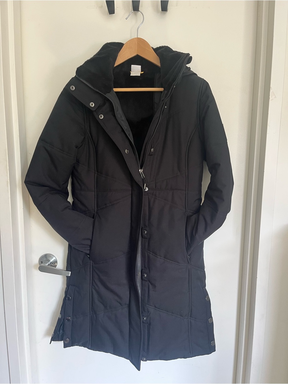 Lole Black Long Hooded Puffer Coat